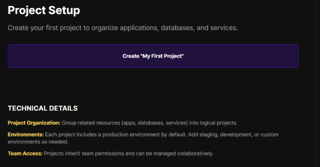 interfaz crear proyecto en coolify