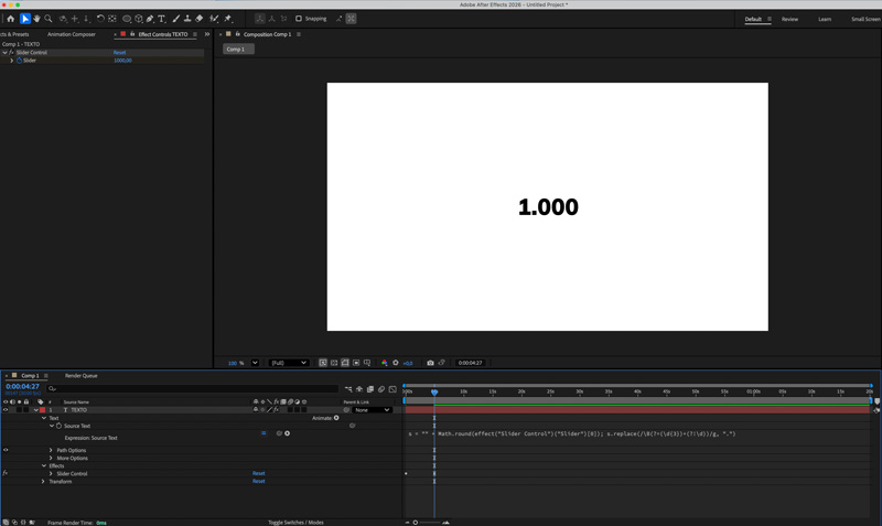 After Effects poner puntos en el contador