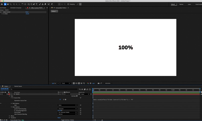 After Effects añadir símbolos al contador detrás